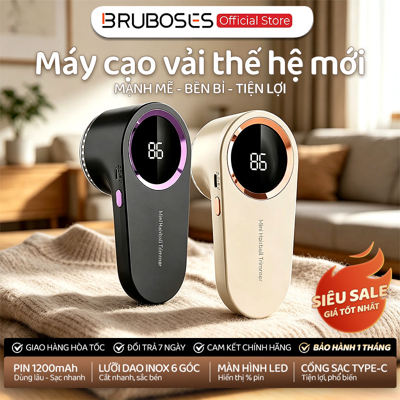 Bruboses Máy Cắt Lông Xù Quần Áo Mini Sạc Điện | 6 Lưỡi Dao Siêu Sạch, Màn Hình LED, Không Hại Vải