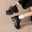 Kích Thước Lớn Đế Dày Tăng Chiều Cao Mary Jane Giày Nữ Thu Đông Phong Cách Mới Velcro Đen Phù Hợp Với Nền Tảng Chống Thấm Nước Giày Da Nhỏ