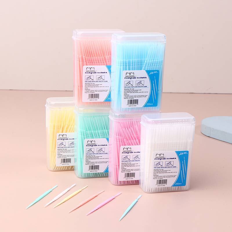 200 Đóng hộp nhựa Toothpicks hộ gia đình dùng một lần số lượng lớn Interdental bàn chải tăm dòng VN