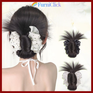 [COD] Bộ tóc giả đầu Bun FURNICLICK, có kẹp móng vuốt tóc tự nhiên bằng lưới, Bộ tóc lông tơ tổng hợp dành cho nữ