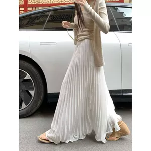 Milyfashion Xếp Ly Phong Cách Hàn Quốc Rời Tất Cả Trận Đấu Co Giãn Eo Drape Váy Chữ A Giữa Chiều Dài Phong Cách Mới TIGO