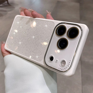 Full Ống Kính Bảo Vệ Phim Lấp Lánh Bột Vuông Ốp Lưng Điện Thoại iPhone 17Promax 14 15 16 Pro Max 13 Silicon Chống Sốc Nữ Điện Thoại Di Động