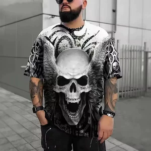 Mùa Hè 2026 Mới Họa Tiết Đầu Lâu 3D In Unisex Thời Trang Tay Ngắn Cổ Tròn Áo Thun