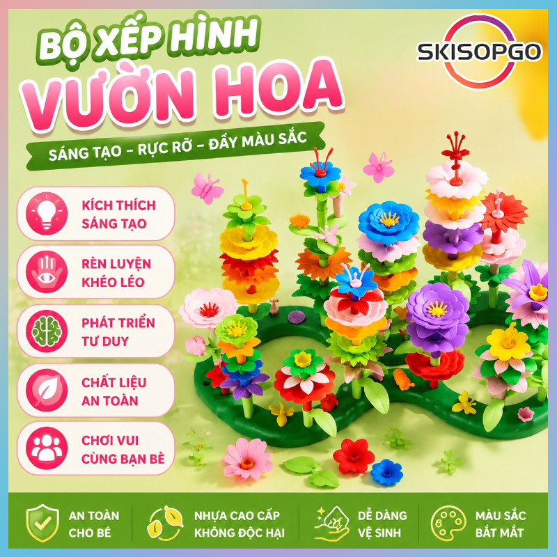 【SKISOPGO】Bộ Xếp Hình Vườn Hoa,Vườn Hoa Xếp Hình DIY-49/98/148pcs,Khu Vườn Trên Mây Đa Dạng Cho Bé Sáng Tạo