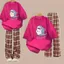 Bộ quần dài caro đỏ + và áo phông unisex hình cá mập freesize - chang3158