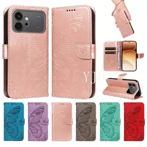 YJD Ốp Lưng Cho Honor 600 Pro Dập Nổi Đuôi Bướm Da Khe Cắm Thẻ Dây Đeo Tay Chống Rơi Vỏ Điện Thoại