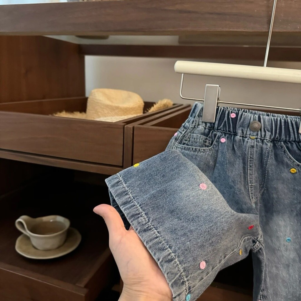 Bé Gái Hoạt Hình Mùa Hè kt Sọc Vest Sườn Xám Quần Jean Phù Hợp Với Thời Trang