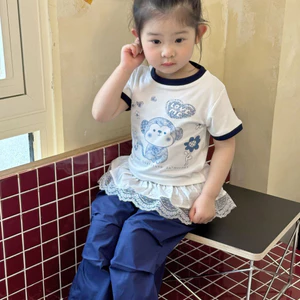 Mùa hè 2026 Phong cách mới cho bé gái Áo thun ngắn tay in hình dễ thương