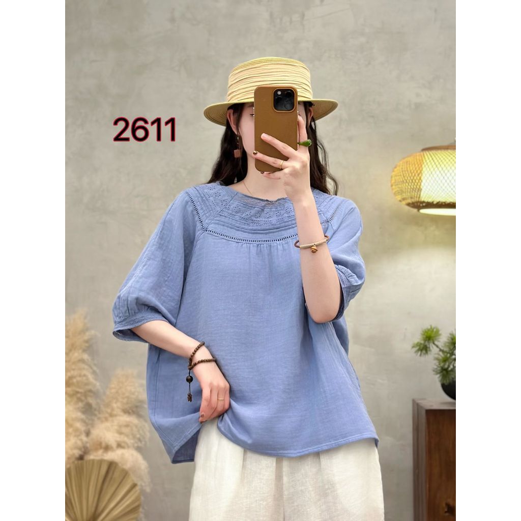 Áo sơ mi nữ cổ tròn dáng rộng, phù hợp đa dạng phong cách