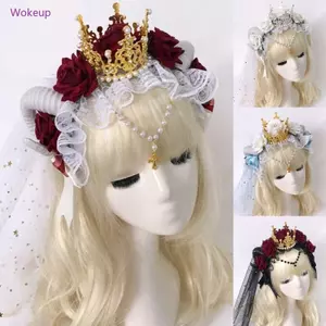 Tóc Vòng Cosplay Phong Cách Gothic Với Thiết Kế Sừng Antelope Và Hoa Hồng Ren
