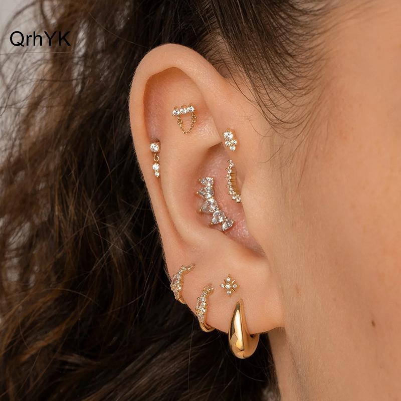 Bông Tai Bạc 925 Hình Trái Tim Kẻ Sọc Zircon Phù Hợp Cho Nữ