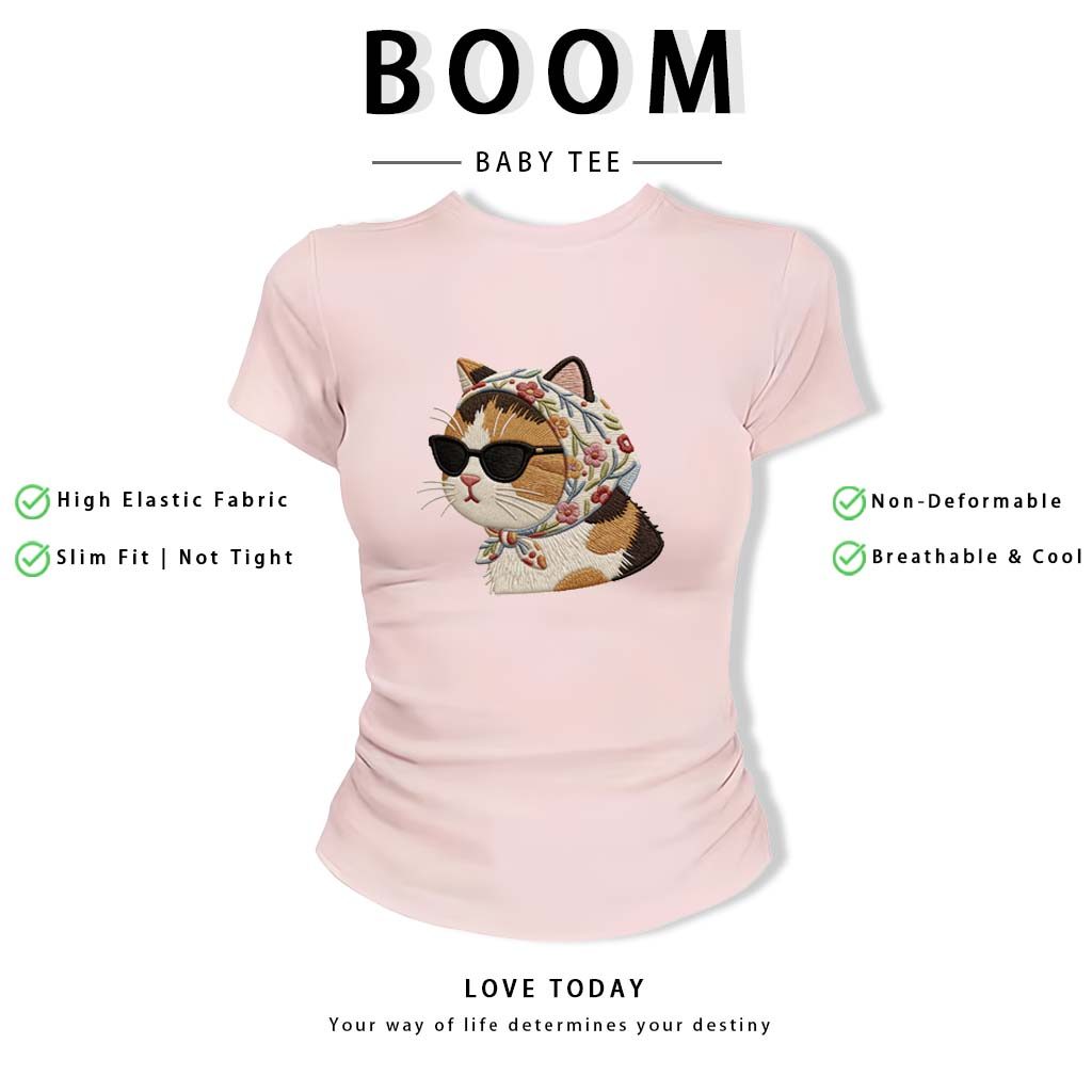 BOOM Áo thêu Baby Tee Nữ Cotton Ôm Body-Áo Thun Ngắn Tay Y2K In Hình PhongCách Mùa Hè, Cổ Tròn Hàng Đầucách hàn phong 33