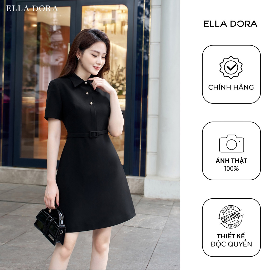 Đầm polo nữ ELLA DORA 3 cúc đồng form ôm thiết kế thanh lịch sang trọng hai màu ĐEN/ĐỎ [D248]