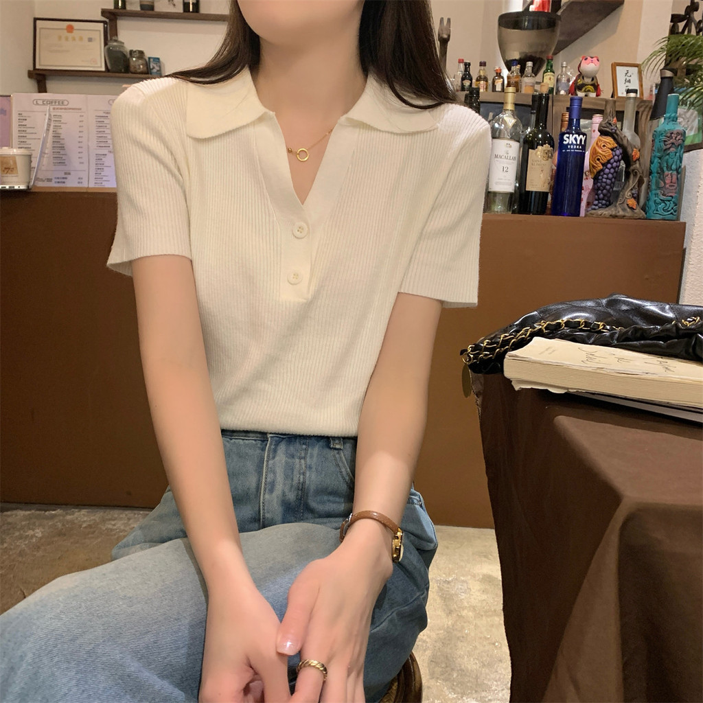 SUXI Áo sơ mi polo nữ ngắn tay, chất liệu dệt kim mềm mại, phù hợp mùa hè 260424
