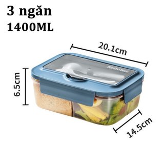 Hộp Cơm Trưa Bento An Toàn Lò Vi Sóng Chống Rò Rỉ 3 Ngăn Hộp Đựng Thực Phẩm Văn Phòng Trường Học Chuẩn Bị Bữa Ăn