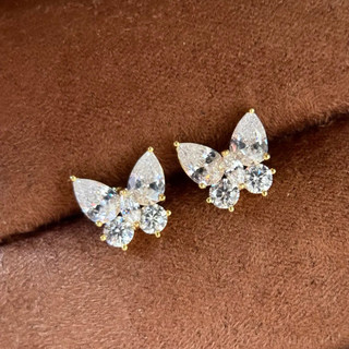 Châu Âu Mỹ ins Phong Cách Mới Siêu Nhấp Nháy Bông Tai Bướm Zircon Nữ