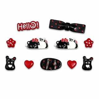 Set Charm Hello Kitty Đen Trắng Nơ Đỏ Gắn Dép Crocs – Tim Sao Dâu Cute Phụ Kiện Trang Trí Dép Siêu Xinh