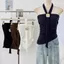 Milyfashion Ống Top Kim Loại Khóa Phong Cách Retro, Viền Dây Cổ Không Đều, Sang Trọng Cho Hot Girl