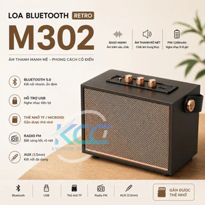 Loa Bluetooth Retro M302 Mini, Thiết Kế Gỗ Sang Trọng, Nghe Nhạc FM USB Thẻ Nhớ, Sạc Type-C
