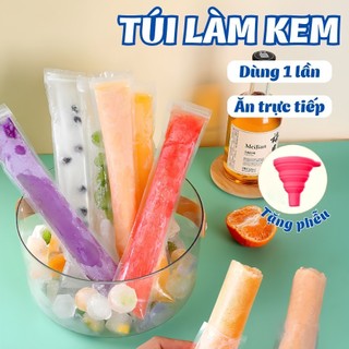 Set 100 Túi Làm Kem Dùng 1 Lần Kèm Phễu, Túi Làm Đá Siro, Sữa Chua, Nước Trái Cây An Toàn Thực Phẩm