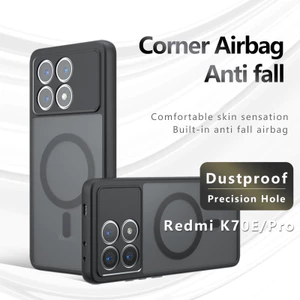 Vỏ điện thoại từ tính màu đen mờ tương thích cho Xiaomi Redmi K70E K70 Pro Poco X6 Pro 5G Vỏ bọc túi khí góc chống rơi