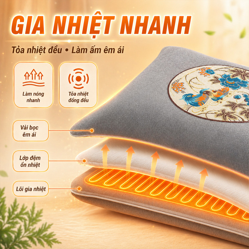 Gối Ngải Cứu Sưởi Điện Chính Hãng - Giảm Đau Cổ Vai Gáy, Thảo Dược Đông Y, Hỗ Trợ Ngủ Ngon & Tuần Hoàn Máu