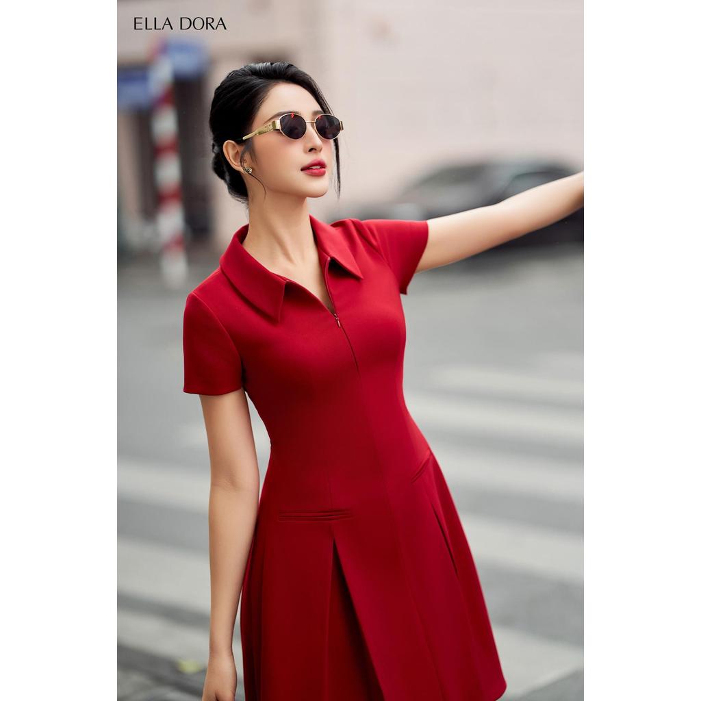 Đầm thiết kế ELLA DORA dáng xòe form ôm nhẹ hiện đại thanh lịch dễ mặc 4 màu ĐÒ/ĐEN/BE/GHI [D166]