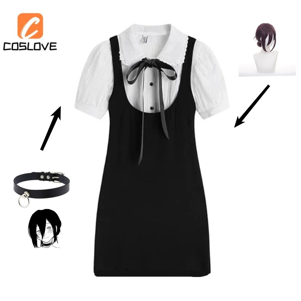 Outfit cosplay anime đen trắng màu hông quấn, phù hợp cho người yêu anime