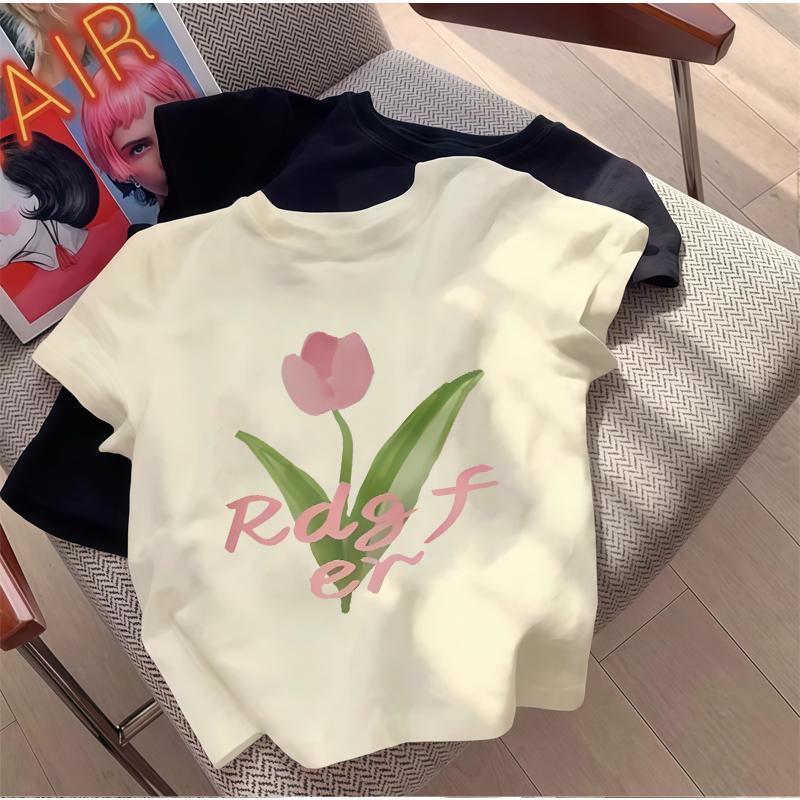 BOOM Áo Baby Tee Nữ Cotton Ôm Body-Áo Thun Ngắn Tay Y2K In Hình PhongCách Mùa Hè, Cổ Tròn Hàng Đầucách hàn quốc phongA85