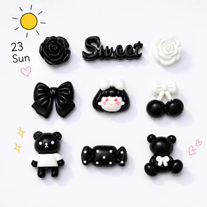Noir Sweet Bear Charm Set Đen Trắng Cao Cấp Phong Cách Hàn Quốc Gắn Dép Crocs Trang Trí Siêu dễ thương