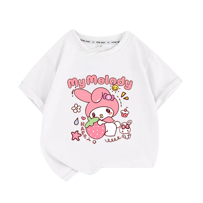 2D My Melody Hoạt Hình In Hình Trẻ Em Tay Ngắn Tee Rời Cắt Cho Mùa Hè Hàng Ngày Thường Ngày Và Lớp Mặc