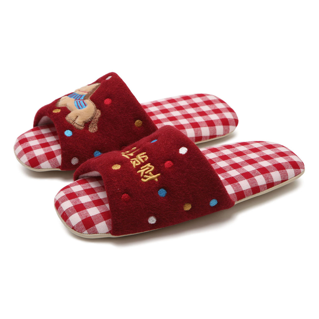 XIXITIAO Dép Vải Cotton Nhà Máy Có Thể Giặt Nam Nữ Pony Cặp Đôi Kẻ Sọc Đỏ