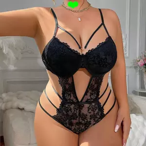 Jumpsuit Quần Lót Phong Cách Mới Rỗng Đen Gợi Cảm Phối Cảnh Ren Kích Thước Lớn Quần Lót Vòng Thép