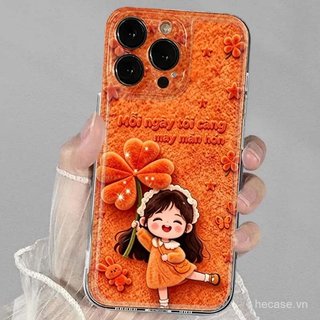 Ốp Điện Thoại Cỏ Ba Lá Bốn Lá Cam Họa Tiết Cô Gái May Mắn Thích Hợp Cho iPhone 11promax 12promax 11 12 13 14 Pro max 15promax 15 16 17 pro max xr xs 12pro 13pro Vỏ Linh Hoạt Chống Sốc