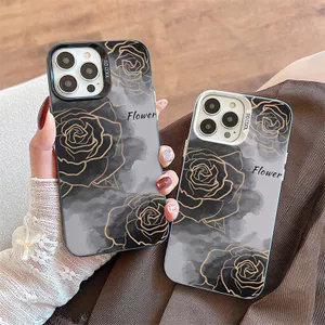 Ốp Lưng Cho OPPO A5X A3 A96 A95 A76 A74 A60 A58 A57 A53 A38 A18 A17 A16 A15 A7 A5 Reno 14 13 12 11 10 Pro 8 7Z 8Z 6 Mạ Acrylic IMD Case Họa Tiết Hoa Đen CYIM423