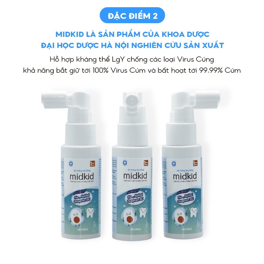Xịt chống sâu răng Midkid cho bé từ 1 tuổi nuốt an toàn vị Nho 30ml giúp làm sạch thơm miệng loại bỏ mảng bám đen ố vàng