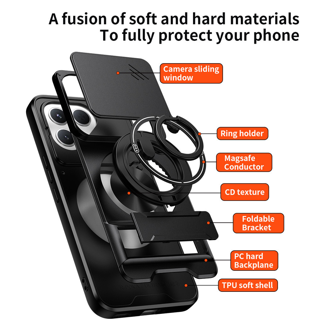 Ốp Điện Thoại Đa Năng Sang Trọng Thích Hợp Cho Tecno Pova 7 6 5 Pro Ultra Slim 4G 5G Dây 360°Giá đỡ vòng có vỏ máy ảnh Vỏ bảo vệ toàn diện chống sốc