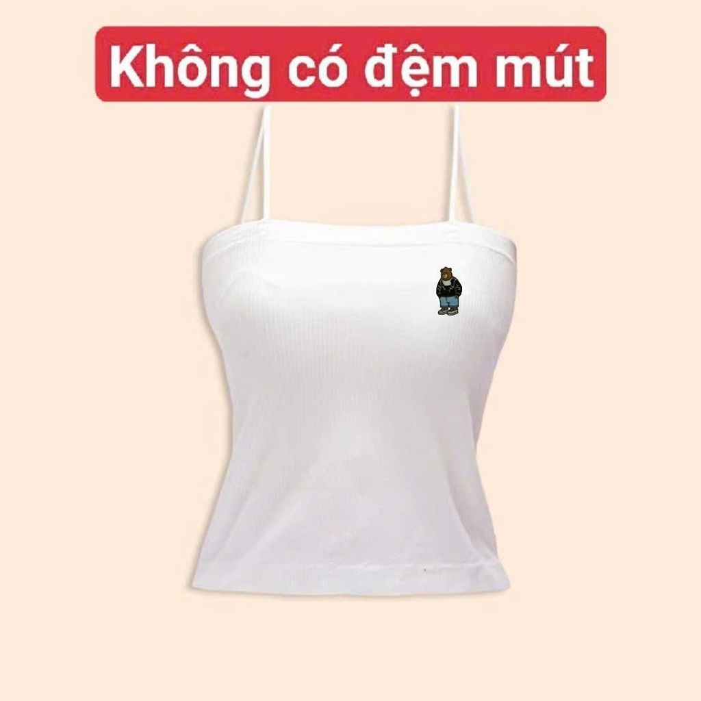 [ MỞ BÁN GIẢM 60% ] áo bún 2 dây  gân tăm mềm mịn co giãn -hình gấu xanh -chang3158