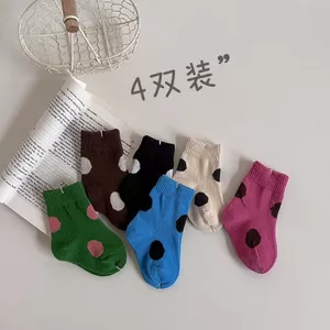 4 Đôi Tất Mùa Xuân Cho Bé Chấm Bi Retro Tất Bé Trai Bé Gái Phong Cách Hàn Quốc Giữa Ống Tất Cotton Cho Bé DCST