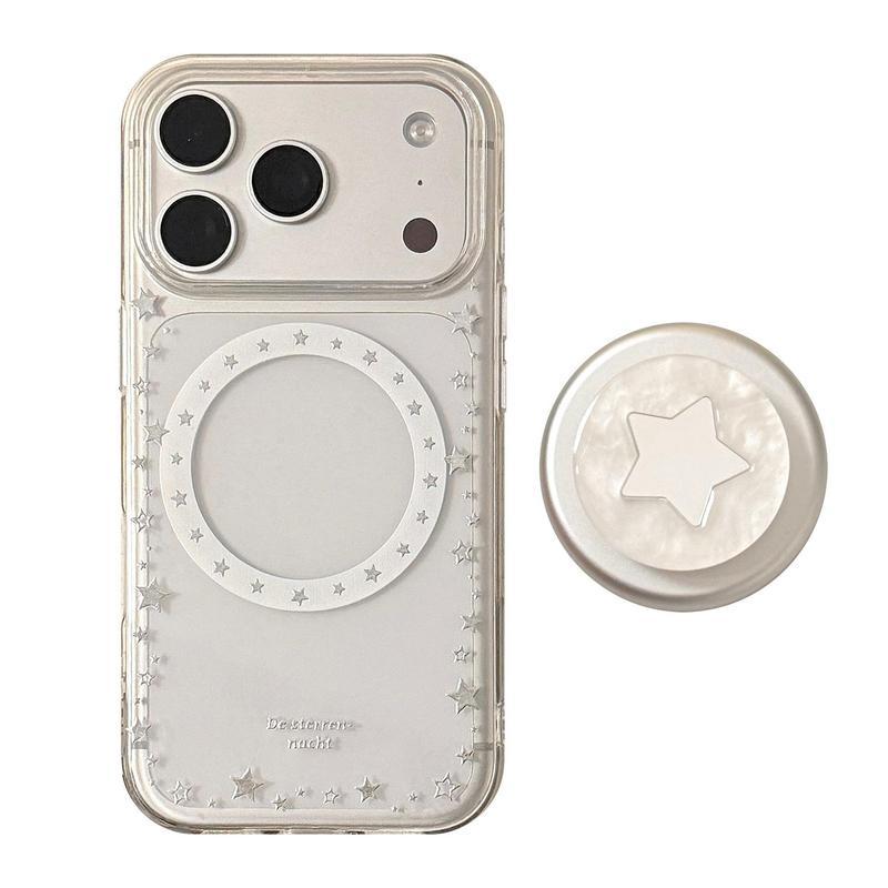 Ngôi sao bạc Mother-of-Pearl Thích hợp cho Apple 17promax Vỏ điện thoại iPhone16 Trong suốt 15 Giá đỡ từ tính 13 Gilt