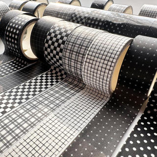 ENWEI 20mm * 5m 1 Cuộn [Dòng cơ bản màu đen] Băng Washi Đường kẻ sọc trắng mỏng Chất liệu trang trí Tạp chí Băng cho Nhật ký Người lập kế hoạch Album ảnh