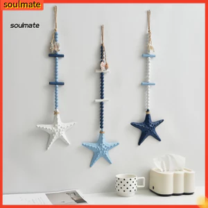 Linh hồn| Vật trang trí sao biển nhiều màu Trang trí sao biển mộc mạc Nghệ thuật treo tường hải lý bằng gỗ với hạt Dây đay – Trang trí phòng bãi biển ven biển cho phòng ngủ hoàn hảo