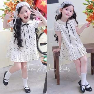 V44-[tomnaukids] Váy trắng CHẤM BI màu KEM cột  nơ cho bé size từ 12-38Kg