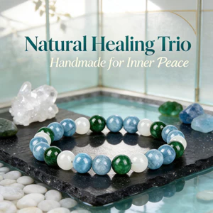 Vòng tay đá tự nhiên - Đá mặt trăng mã não xanh Aquamarine - Handmade Unisex Healing