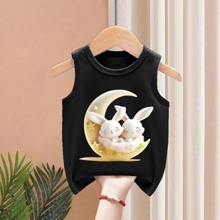 Áo thun bé gái Mặt trăng dễ thương in hình thỏ mềm mại thường ngày thoải mái Trang phục mùa hè hàng ngày cho trẻ em