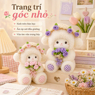 Búp bê cừu bông 30cm ôm hoa hồng – Chất liệu cao cấp an toàn, mềm mại, Quà lãng mạn cho người yêu, sinh nhật