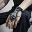 AqToCna Steampunk Đầu Lâu Ngón Tay Da PU Vòng Tay Dành Cho Nam Gothic Màu Bạc Liên Kết Dây Chuyền Vòng Tay Lắc Tay Ro Halloween AqToCna