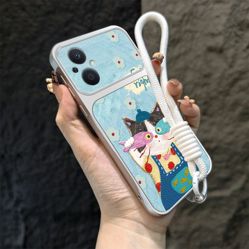 Ốp Lưng Cho OPPO Reno 7Z 8z 5G RENO 7 LITE 5G Vỏ Điện Thoại Lo Âu Vỏ Mềm Silicon Chống Sốc Thiết Kế Mới Thẩm Mỹ Mèo Dễ Thương Có Dây Buộc Cho Bé Gái TBDTYYM1
