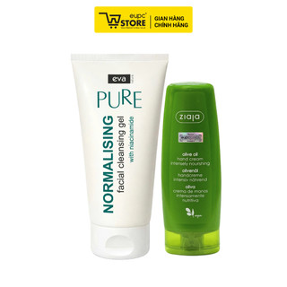 Combo Kem Dưỡng Da Tay Và Móng Ô Liu Ziaja 80ml Và Gel Rửa Mặt Eva Natura Cho Mọi Loại Da 150ml