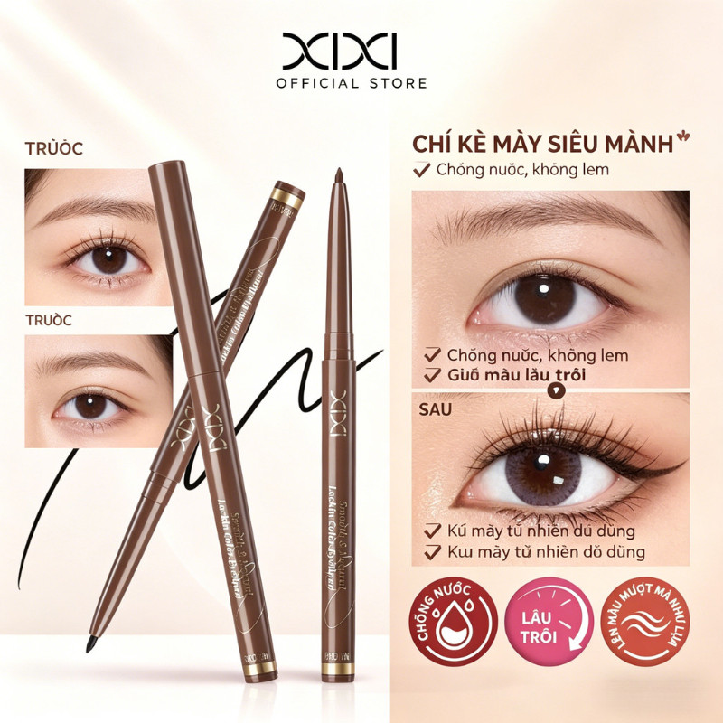XIXI WM013 Bút Chì Kẻ Mắt Gel 2mm, Eyeliner Đen/Nâu, Lên Màu Đậm, Mềm Mịn, Lâu Trôi, Không Lem
